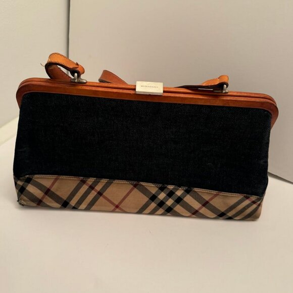 Vintage Burberry frame bag leather, denim and the check cloth. - Picture 3 of 8